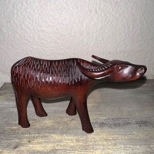 Vintage Handcrafted Wooden Buffalo Figurine
